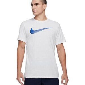 Nike Dri-Fit White Tee Royal Blue Swoosh Logo, XL